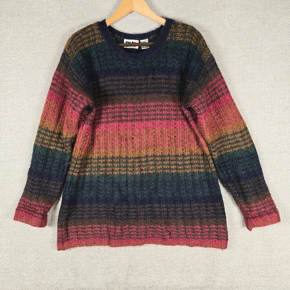 Paul Harris Design Vintage 90s Mohair Wool Blend Striped Sweater Multi Color S